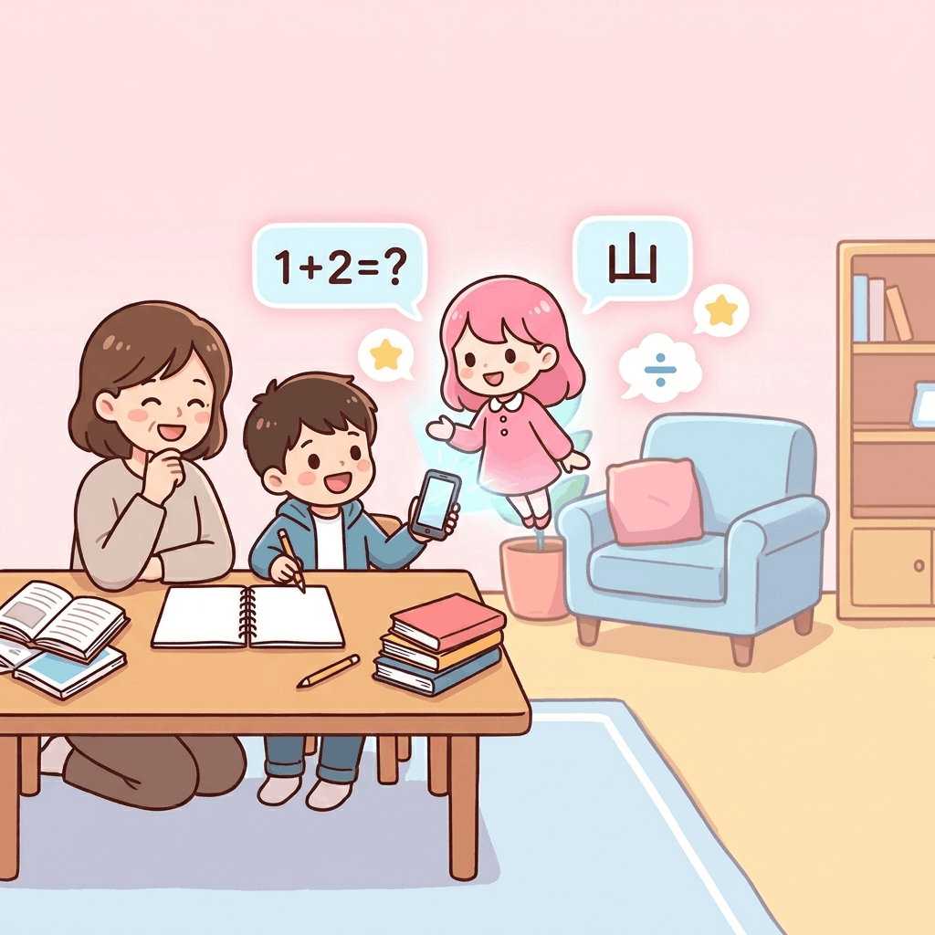 AIがやさしく子どもに教えているイラスト
