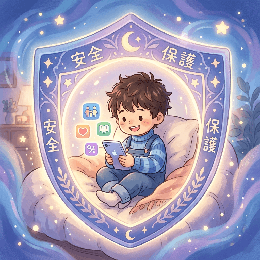 盾で子どもの会話を守るイラスト